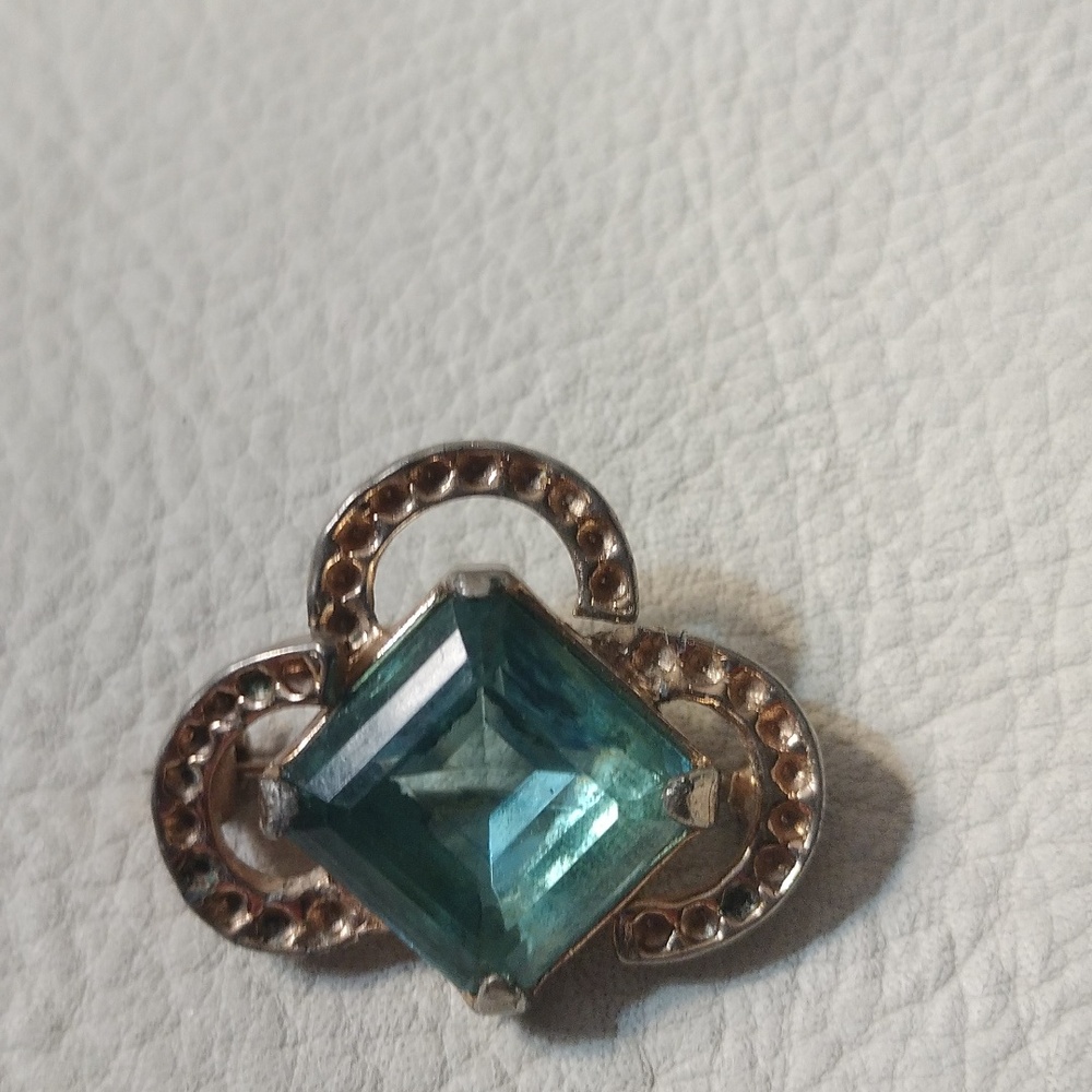 Vintage blue aquamarine rhinestone brooch pin with Silvertone metal